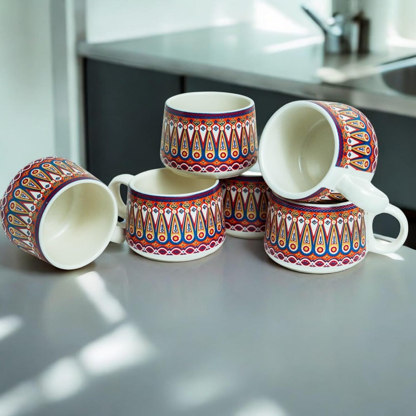 Color Bliss Tea Cup Set of 6, 150 ML, Microwave Safe