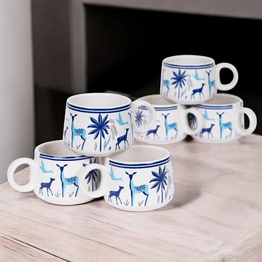 Blue Stag Tea Cup Set of 6, 150 ML, Microwave Safe