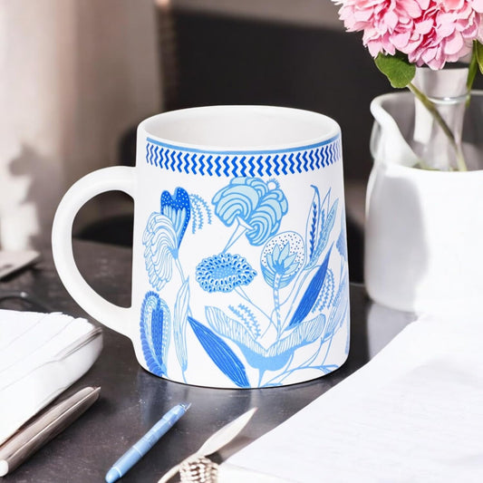 CRAF10 Botanic Blue Ceramic Tea/Coffee Mug – Single Piece, 330 ML