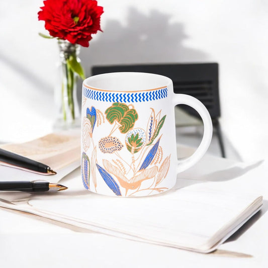 CRAF10 Botanic Gold Ceramic Tea/Coffee Mug – Single Piece, 330 ML