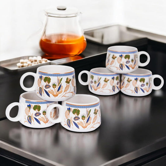 Botanic Gold Tea Cup Set of 6, 150 ML, Microwave Safe