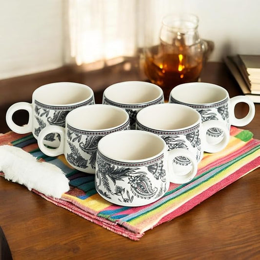 Stylo Black Tea Cup Set of 6, 150 ML, Microwave Safe