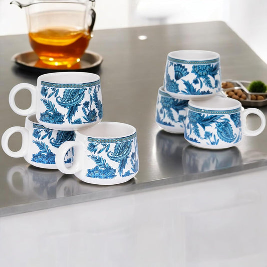 Stylo Blue Tea Cup Set of 6, 150 ML, Microwave Safe